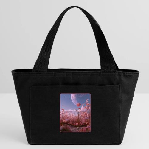 Cosmic Moon & Cosmos Flowers Art - Recycled Insulated Lunch Bag