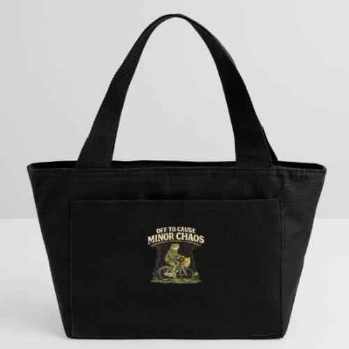 Minor Chaos Vintage Frog and Cat on Bicycle - Recycled Insulated Lunch Bag