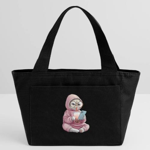 Cool Cat Bubble Tea Cartoon Design - Recycled Insulated Lunch Bag