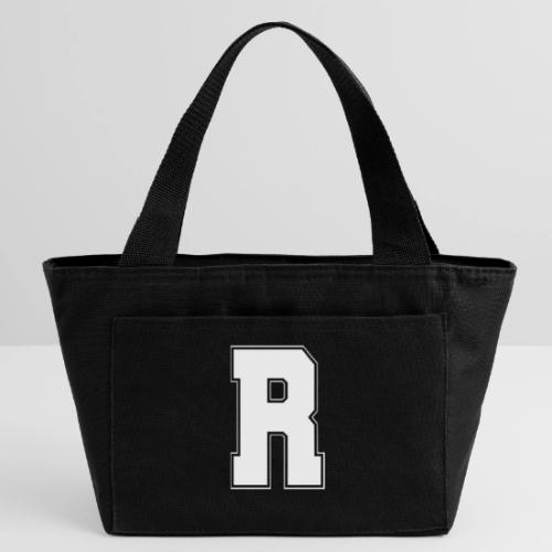 White Letter R – Varsity Alphabet Monogram - Recycled Insulated Lunch Bag