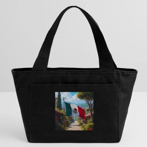 Mexican flag surrounded by nature and magic town - Recycled Insulated Lunch Bag