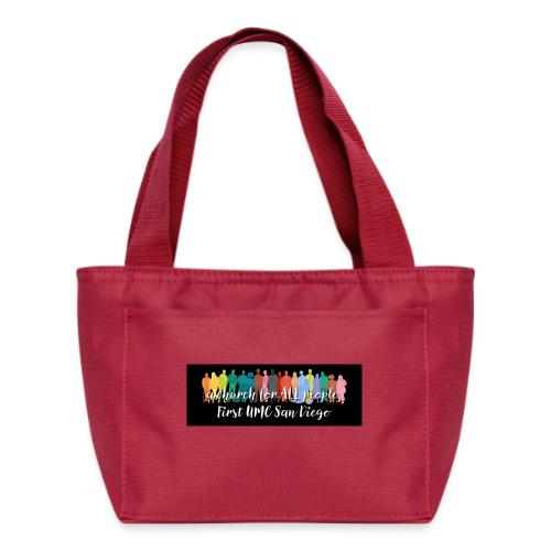 a church for all people - with colorful graphic - Recycled Insulated Lunch Bag