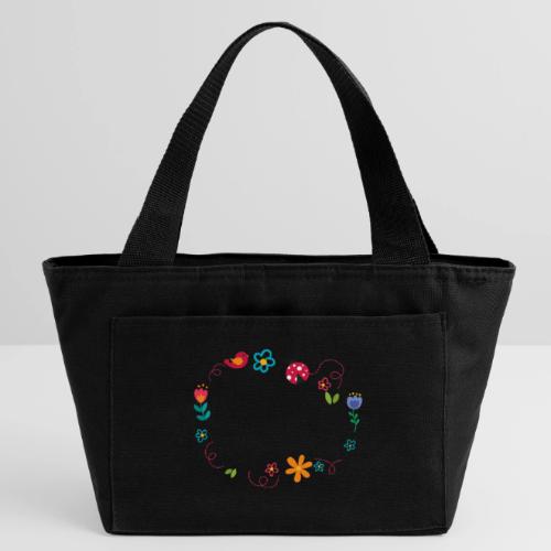 Cute oval frame with flowers, ladybug and birds - Recycled Insulated Lunch Bag