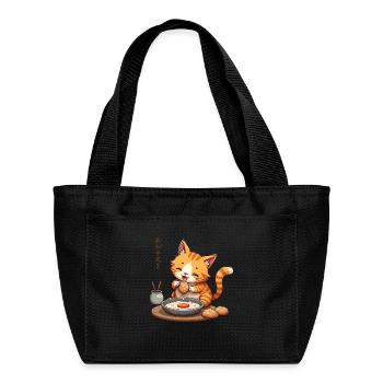 Cute Cat Enjoying Japanese Meal - Recycled Insulated Lunch Bag -  - Front