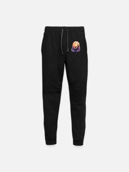 Howling Wolf Moon Watercolor Illustration - Unisex Joggers - black/asphalt - Front