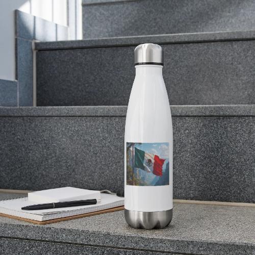Mexican Flag in Mountain Nature Landscape - 17 oz Insulated Stainless Steel Water Bottle