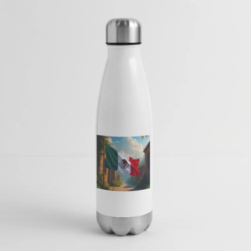 Mexican flag in Magical Town and Nature - 17 oz Insulated Stainless Steel Water Bottle