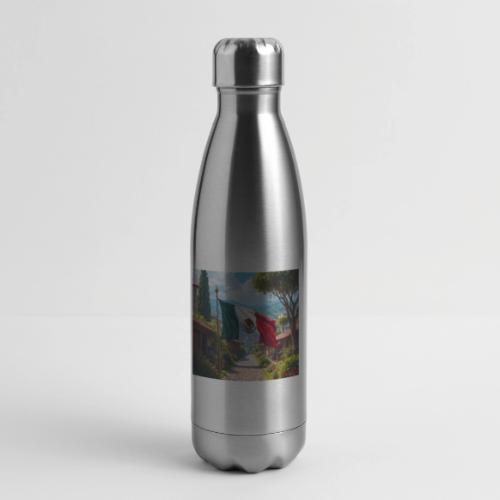 Mexican flag surrounded by nature and magic town - 17 oz Insulated Stainless Steel Water Bottle