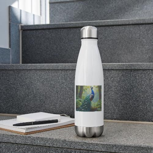 Majestic Peacock in Enchanted Forest - 17 oz Insulated Stainless Steel Water Bottle