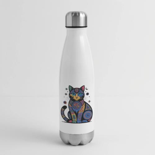 Vibrant Geometric Cat Mandala - 17 oz Insulated Stainless Steel Water Bottle