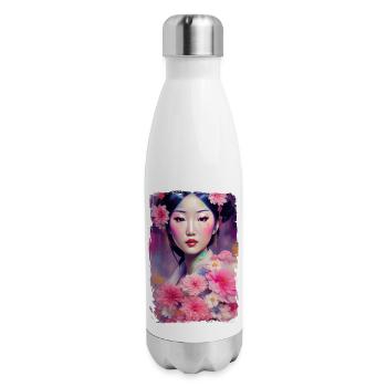 Japanese Geisha Portrait Art - 17 oz Insulated Stainless Steel Water Bottle - white - Right