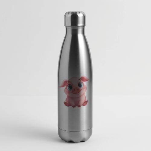 Adorable Cartoon Baby Pig Sitting with Big Eyes - 17 oz Insulated Stainless Steel Water Bottle