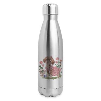 Cottagecore Puppy in Floral Dress - 17 oz Insulated Stainless Steel Water Bottle - silver - Right