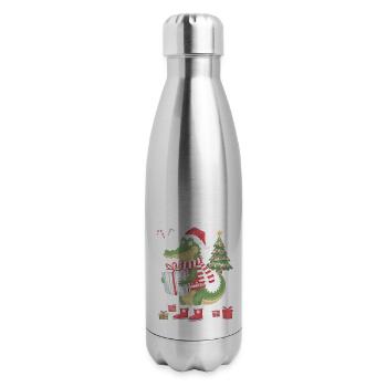 Christmas Alligator Cheer - 17 oz Insulated Stainless Steel Water Bottle - silver - Right