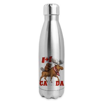 Canadian Beaver and Moose - 17 oz Insulated Stainless Steel Water Bottle - silver - Right