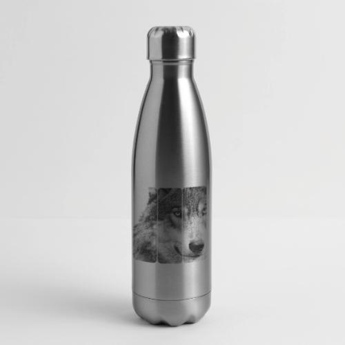 Wolf Face Triptych: Silent Alpha - 17 oz Insulated Stainless Steel Water Bottle