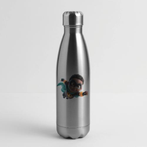 Brave Cartoon Superhero Boy in Green Cape - 17 oz Insulated Stainless Steel Water Bottle
