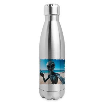 Alien Selfie Beach Memories of Earth - 17 oz Insulated Stainless Steel Water Bottle - silver - Right