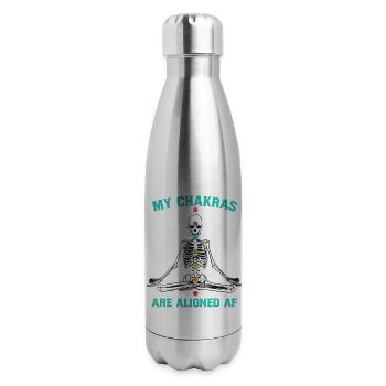 skeleton my chakras are aligned af - 17 oz Insulated Stainless Steel Water Bottle - silver - Right