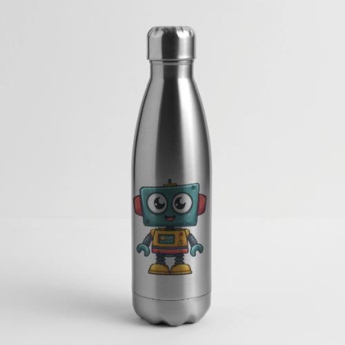 Cute Cartoon Robot Standing with a Smile - 17 oz Insulated Stainless Steel Water Bottle