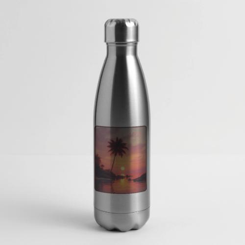Tropical Beach Sunset Palm Design - 17 oz Insulated Stainless Steel Water Bottle