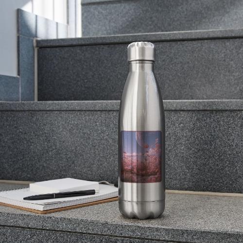 Cosmic Moon & Cosmos Flowers Art - 17 oz Insulated Stainless Steel Water Bottle