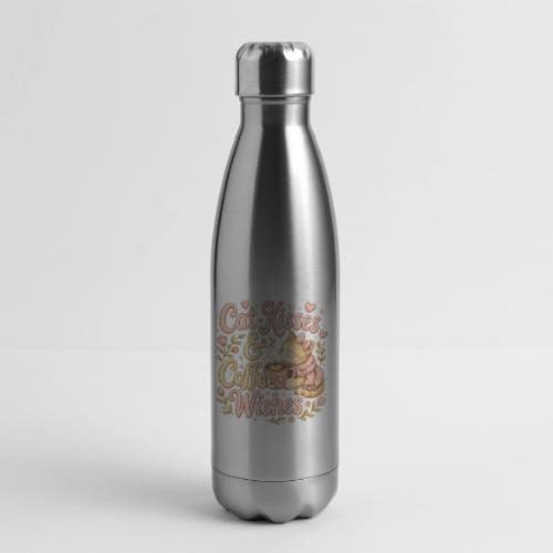 Cat Kisses & Coffee Wishes Faux Stitched - 17 oz Insulated Stainless Steel Water Bottle