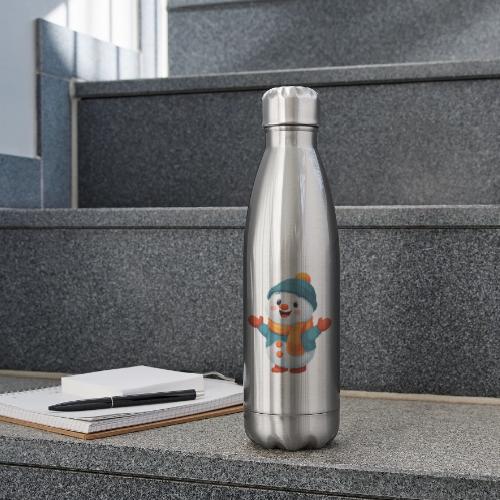 Joyful Cartoon Snowman with Winter Outfit - 17 oz Insulated Stainless Steel Water Bottle