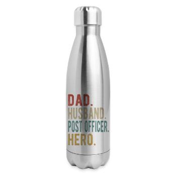 Post Officer Dad Husband Hero - 17 oz Insulated Stainless Steel Water Bottle - silver - Right