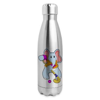 Elephant At Hockey With Hockey Bat - 17 oz Insulated Stainless Steel Water Bottle - silver - Right