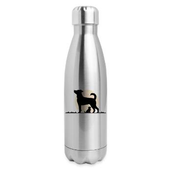 Rustic Silhouette of Mom & Pup with Emotional Bond - 17 oz Insulated Stainless Steel Water Bottle - silver - Right