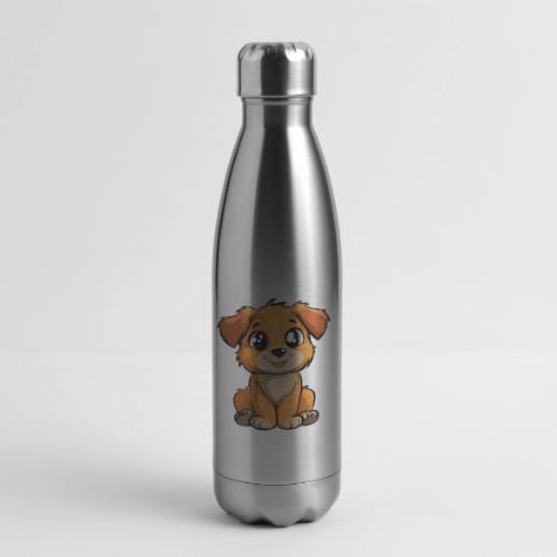 Cute Sitting Puppy Cartoon with Big Eyes - 17 oz Insulated Stainless Steel Water Bottle