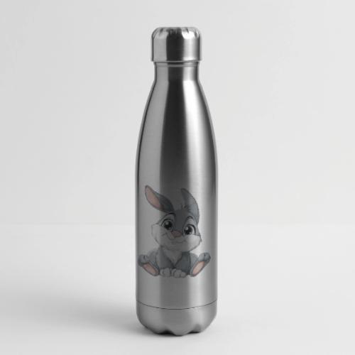 Joyful Grey and White Baby Rabbit Cartoon - 17 oz Insulated Stainless Steel Water Bottle