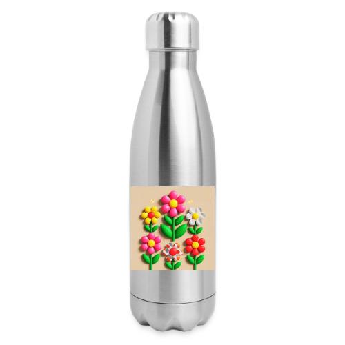 3D Flowers and Butterflies in Amber, Floral Design - 17 oz Insulated Stainless Steel Water Bottle