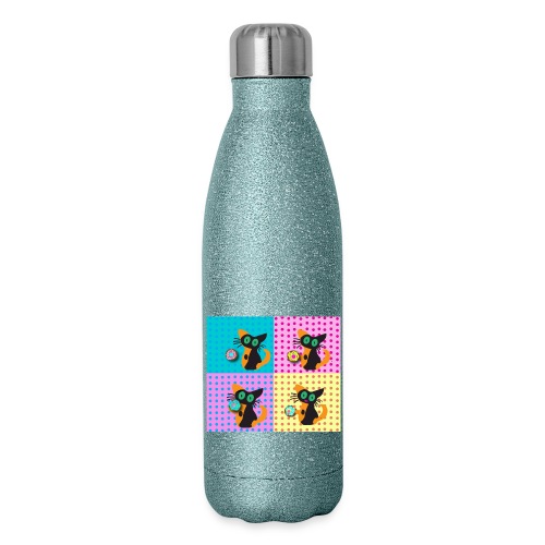 Pop art cat - 17 oz Insulated Stainless Steel Water Bottle