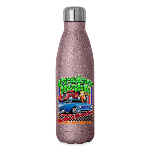 Cruise Night Hot Rods & Classic Cars Illustration - 17 oz Insulated Stainless Steel Water Bottle