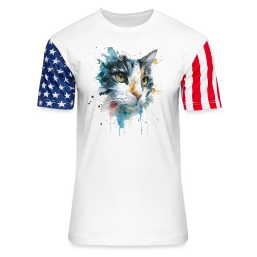 Watercolor cat face - Unisex Stars & Stripes T-Shirt