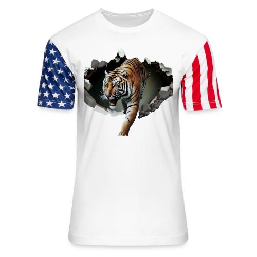 Fashion Design Tiger Coming Out, Wild Feline Tiger - Unisex Stars & Stripes T-Shirt