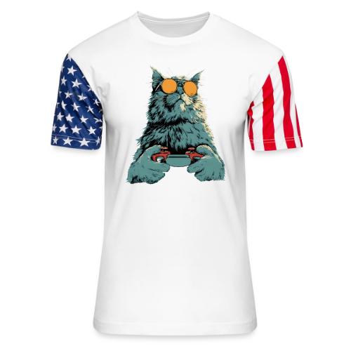 Cat: Fluff Mode On - Unisex Stars & Stripes T-Shirt