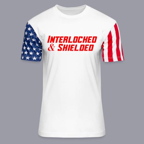 INTERLOCKED & SHIELDED - RED DESIGN - Unisex Stars & Stripes T-Shirt
