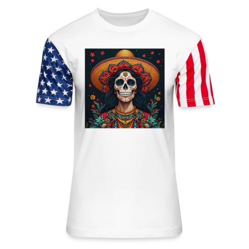 Charra Skull Art | Traditional Mexican Design - Unisex Stars & Stripes T-Shirt