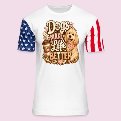 Dogs Make Life Better | Faux Embroidery Style - Unisex Stars & Stripes T-Shirt
