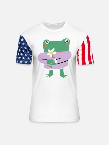 Shy Frog with Flower - Unisex Stars & Stripes T-Shirt - white