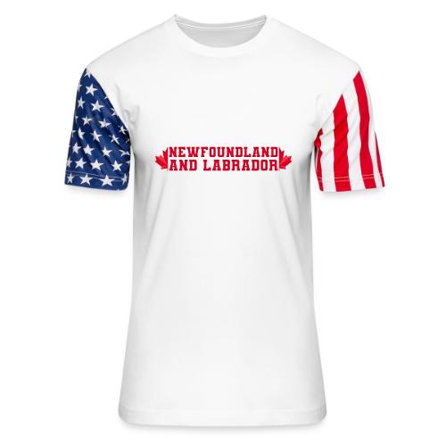 Newfoundland and Labrador with maple leaf - Unisex Stars & Stripes T-Shirt