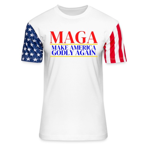 MAGA Make America Godly Again (Red, Blue & Gold) - Unisex Stars & Stripes T-Shirt