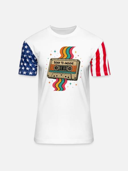 Vintage Boho Cassette Tape Design - Unisex Stars & Stripes T-Shirt - white