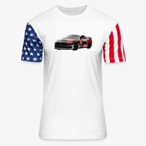 Red White and Black Mustang Racecar - Unisex Stars & Stripes T-Shirt