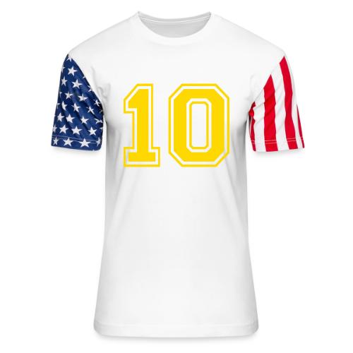 Number 10 in a classic athletic collegiate font - Unisex Stars & Stripes T-Shirt