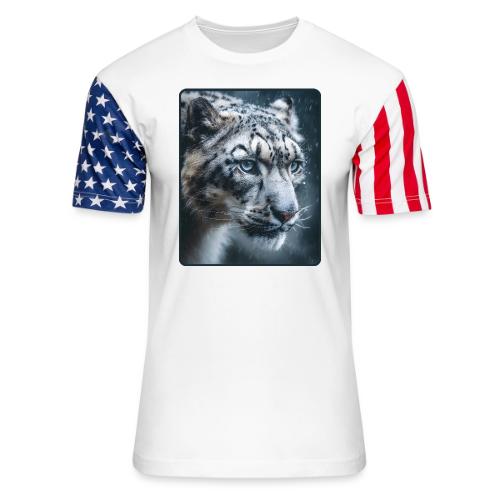 Snow Leopard Blue Eyes Design - Unisex Stars & Stripes T-Shirt