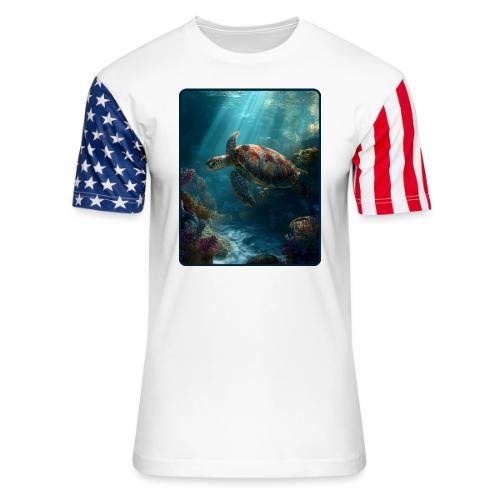 Sea Turtle Coral Reef Design - Unisex Stars & Stripes T-Shirt